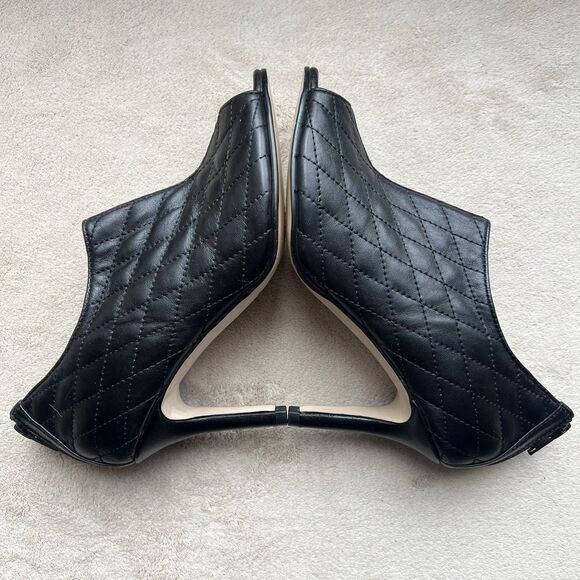Neiman Marcus Quilted Black Leather High Heel Bootie Women 6 M Peep Toe Back Zip - Picture 4 of 16